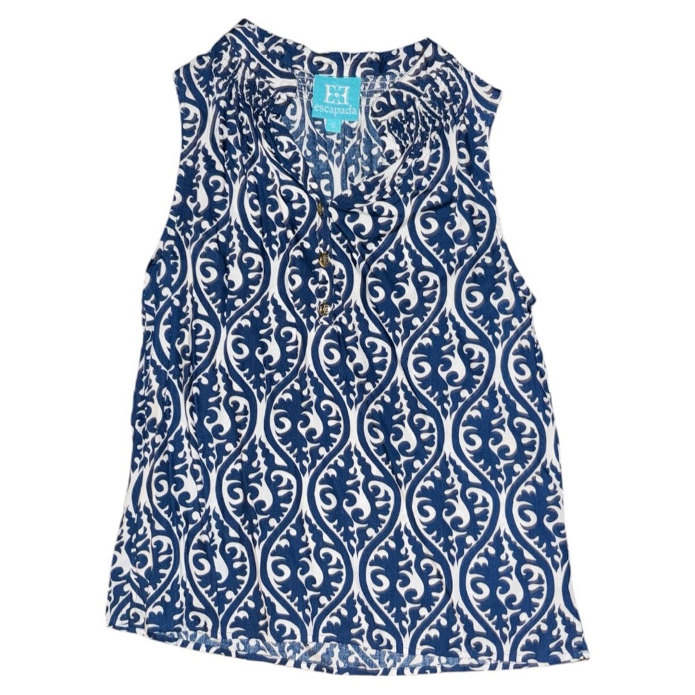 Escapada Sleeveless Navy & White Paisley Tank Top